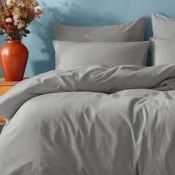 Parure housse de couette 240x220 cm avec 2 taies 65x65 cm en coton Gris Perle STUDIO>Sensei Maison Discount