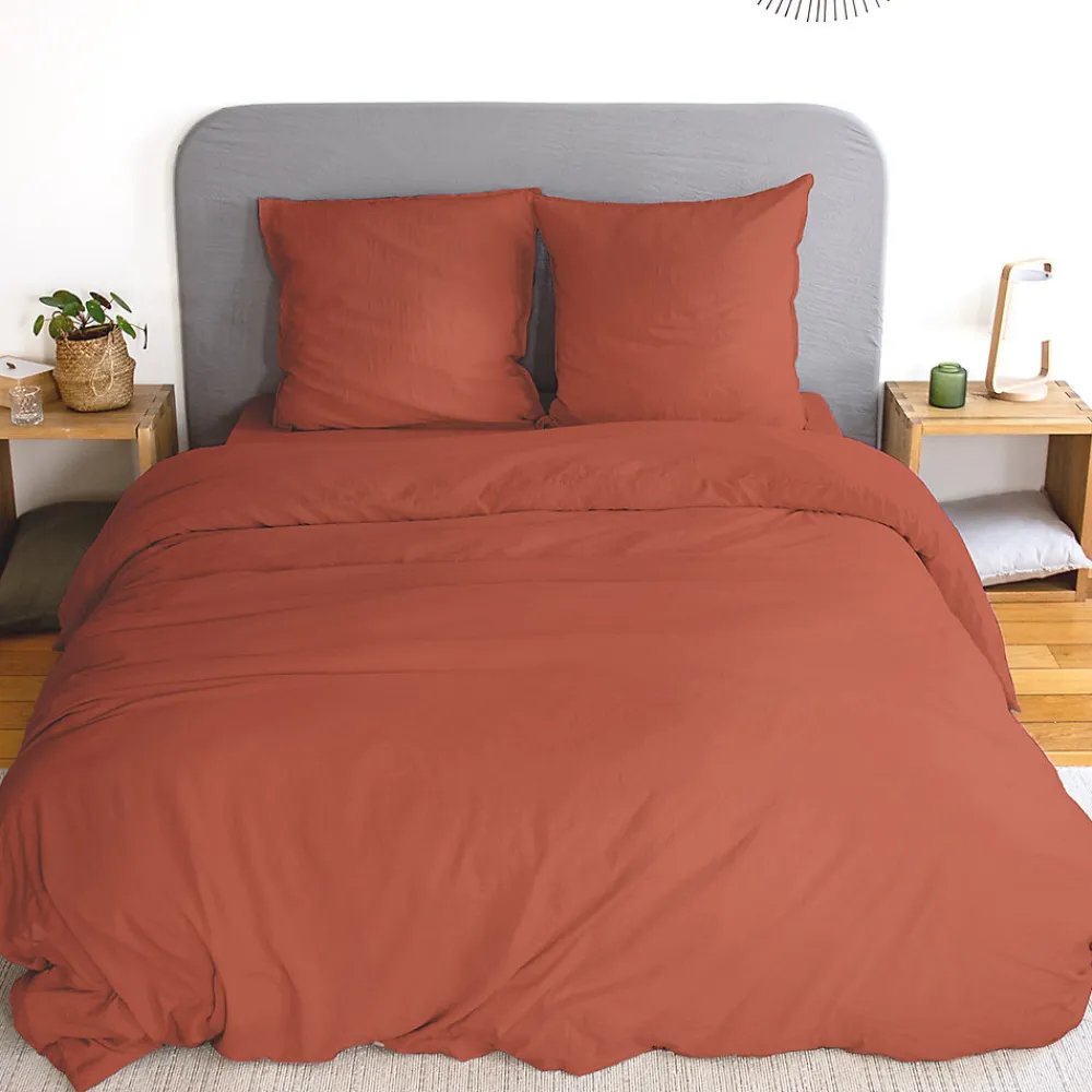 Parure 240x220 cm MILA polyester micro lavée rouge terracotta 3 pièces>Linnea Outlet