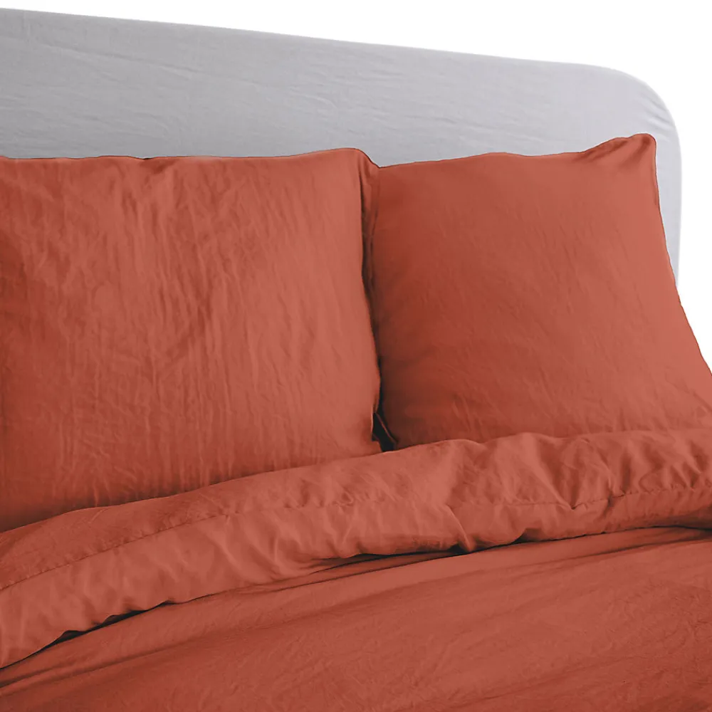 Parure 240x220 cm MILA polyester micro lavée rouge terracotta 3 pièces>Linnea Outlet