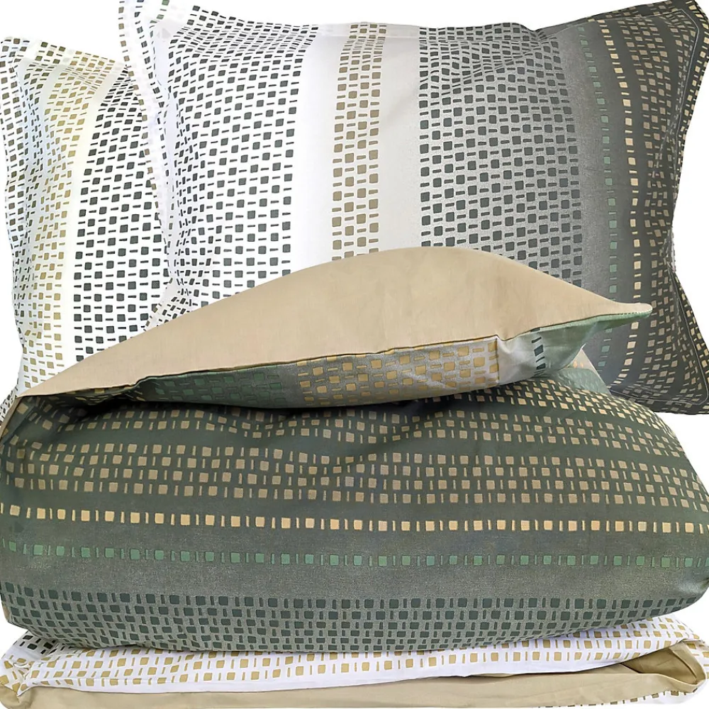 Parure 260x240 cm 50x70 cm coton NIAGARA vert Kaki 3 pièces>Linnea Outlet