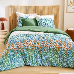 Parure 300x240 cm 65x65 cm coton ÉVASION Blanc vert 3 pièces>Linnea Sale