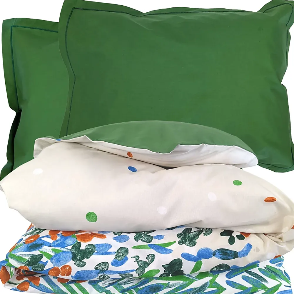Linnea Parure 280x240 cm 50x70 cm coton ÉVASION Blanc vert 3 pièces* Parure De Lit