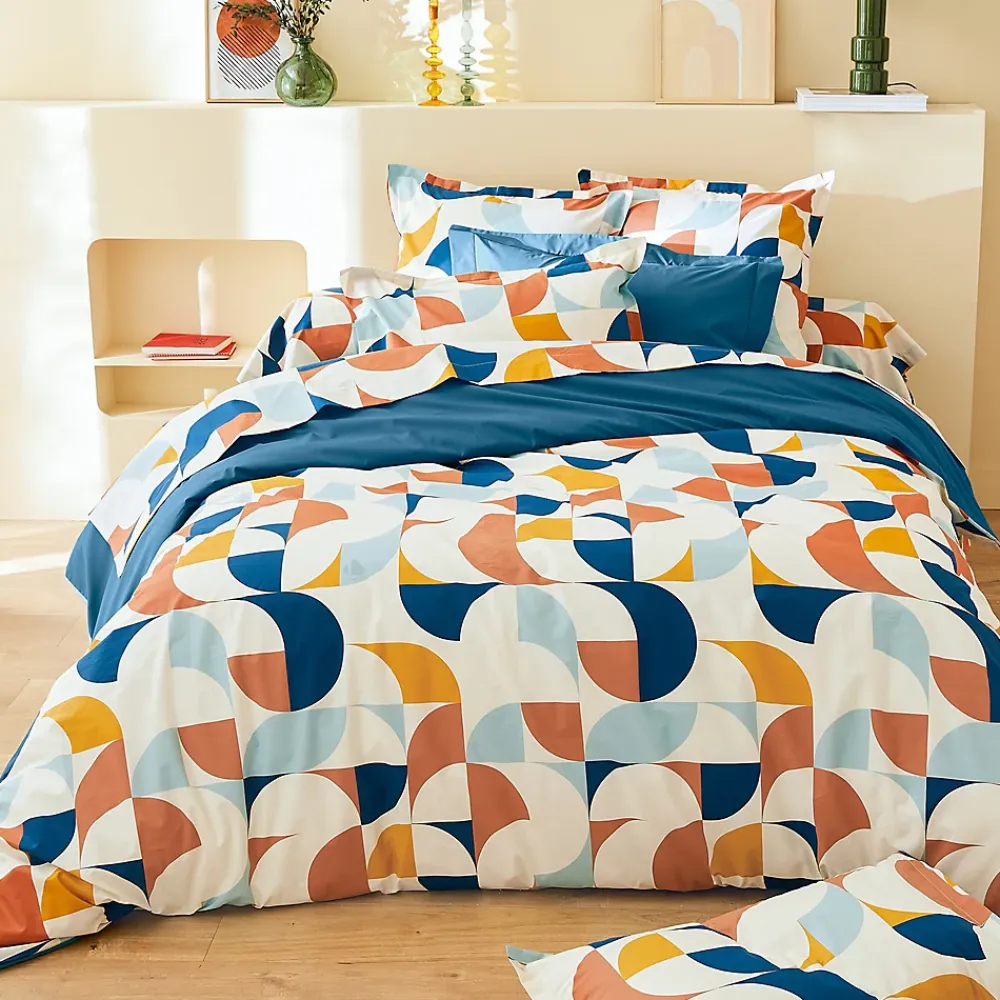 Linnea Parure 260x240 cm 65x65 cm percale MODULO bleu cobalt 3 pièces* Parure De Lit