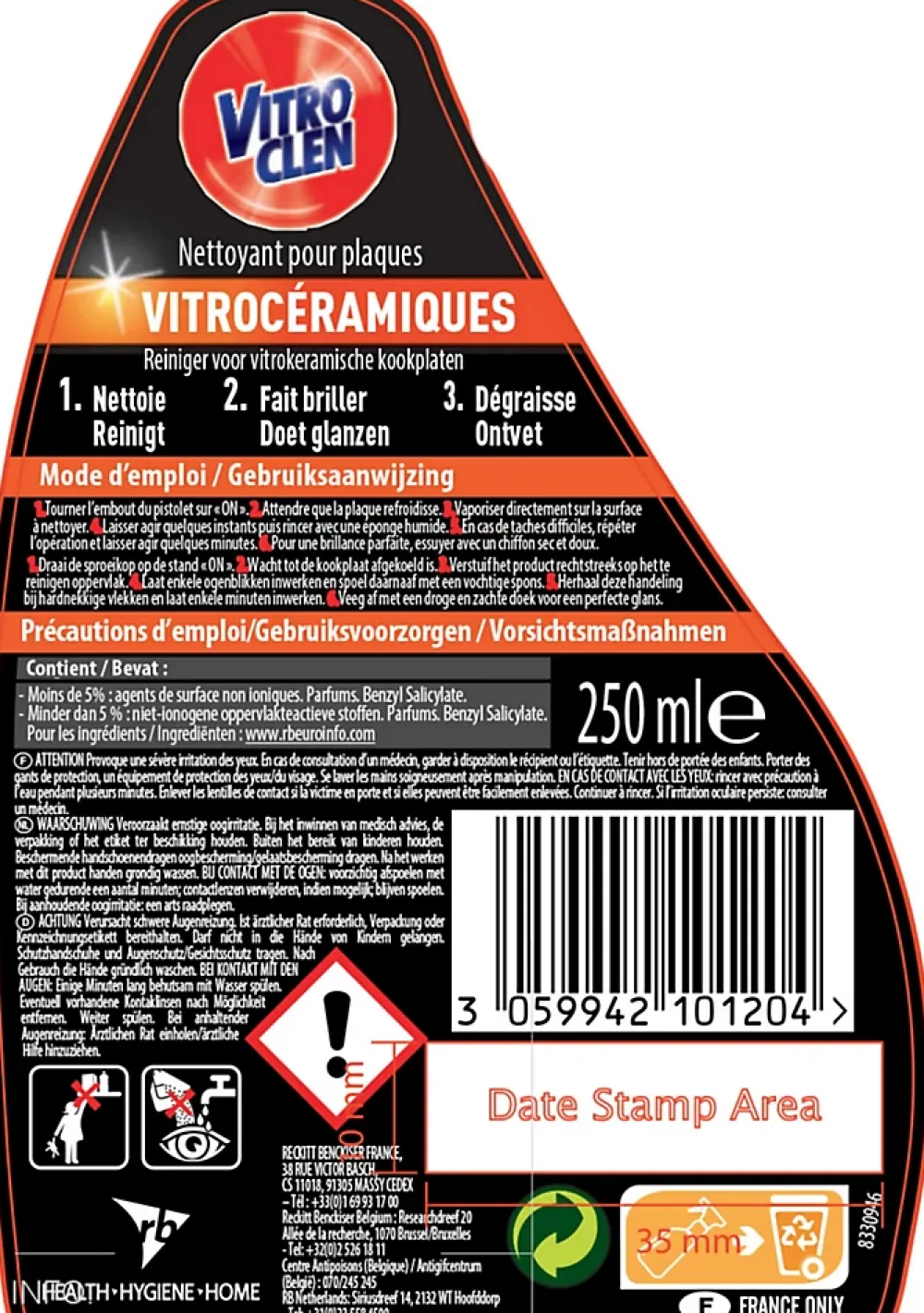 Vitroclen Pistolet nettoyant vitrocéramique et induction 250ml* Nettoyant Pour Cuisine