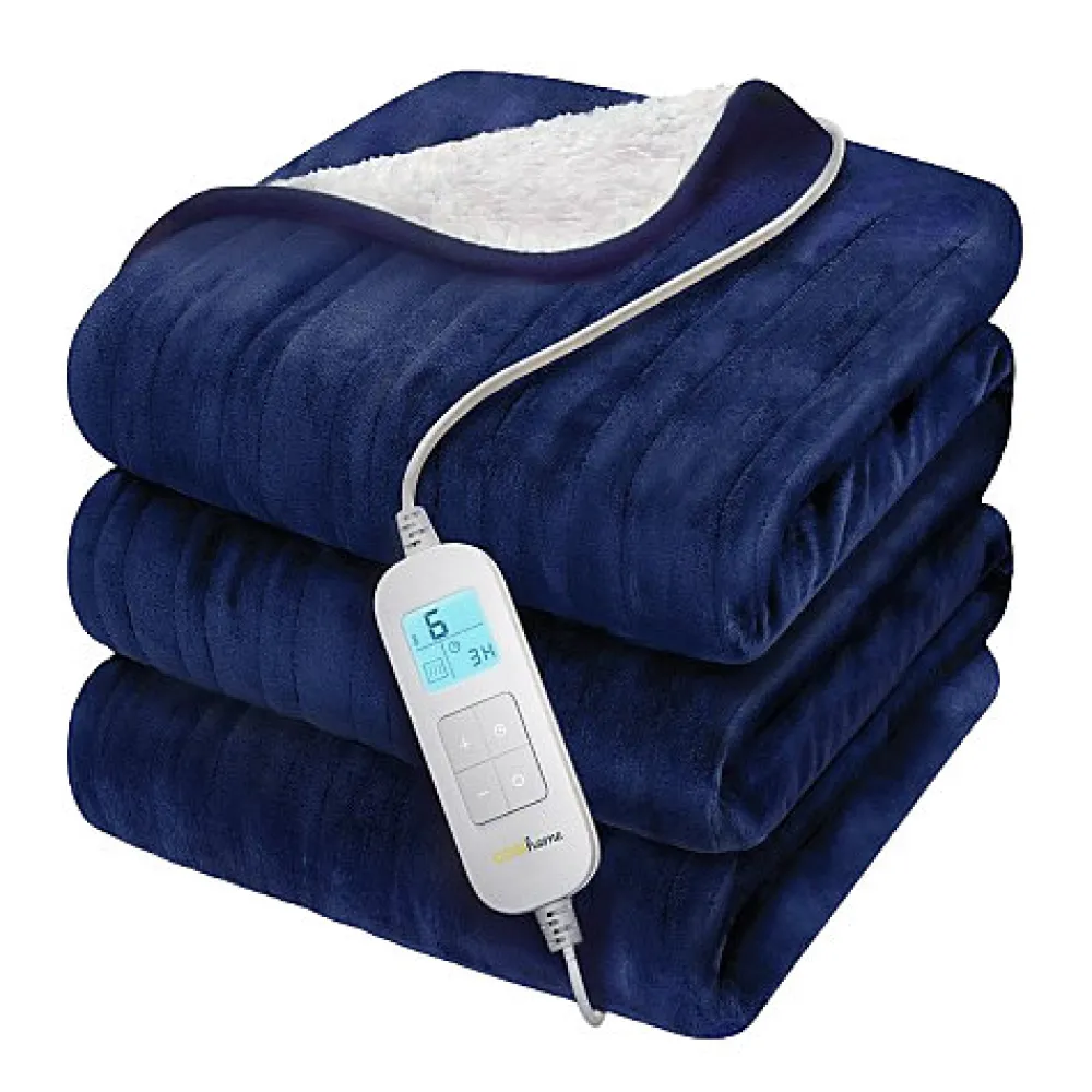 Cosi Home Plaid Chauffant Électrique Double En Polaire & Sherpa - Bleu Marine* Couverture