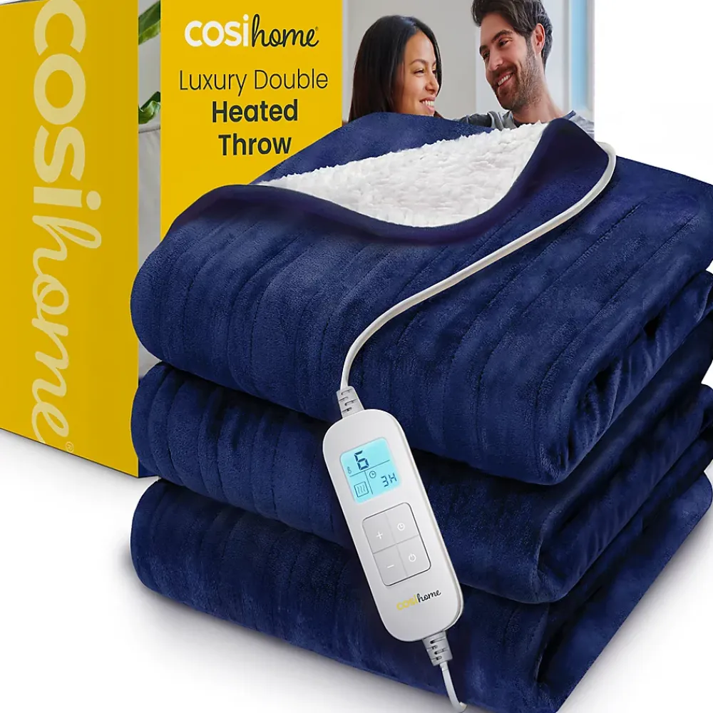 Cosi Home Plaid Chauffant Électrique Double En Polaire & Sherpa - Bleu Marine* Couverture