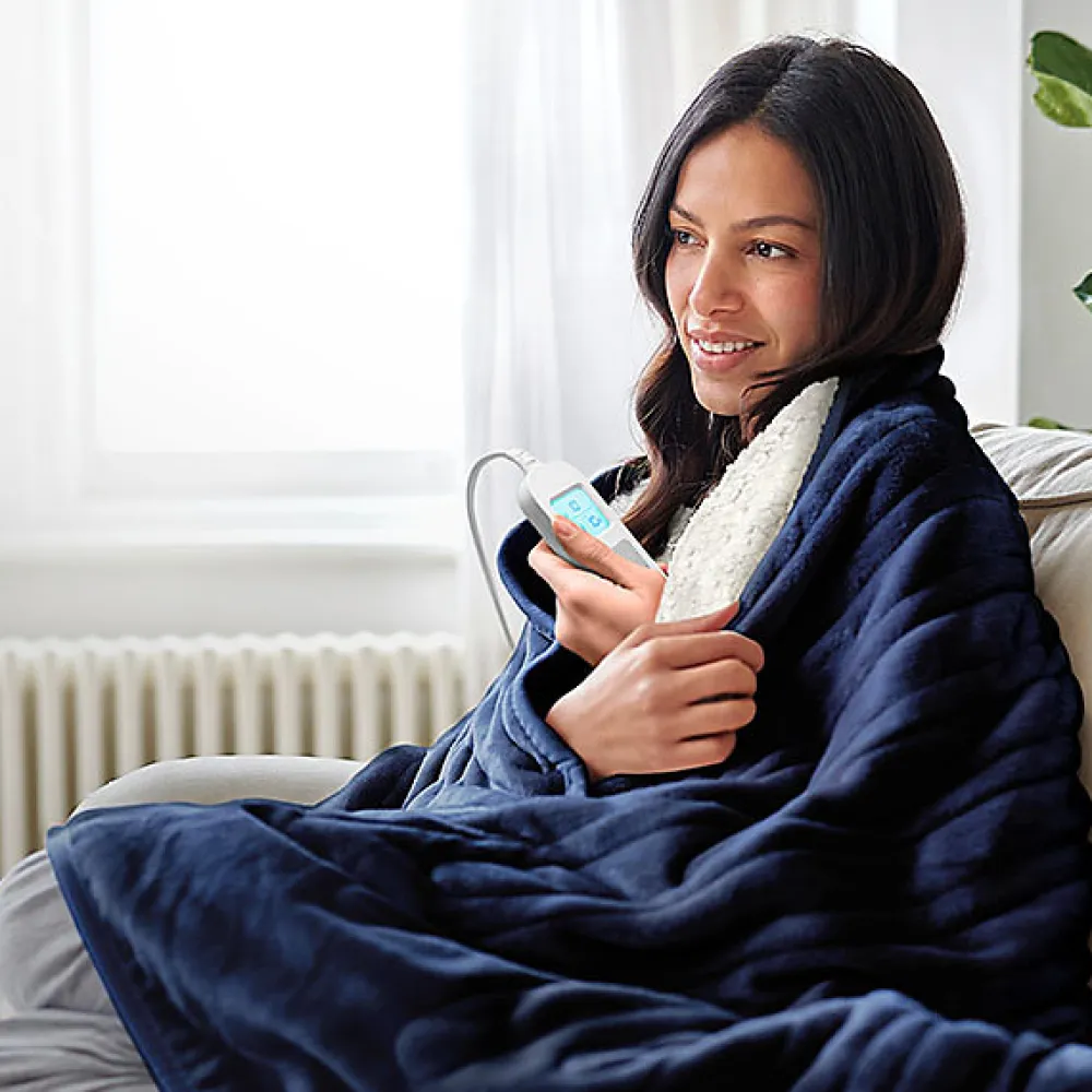 Plaid Chauffant Électrique En Polaire & Sherpa - Bleu Marine>Cosi Home Best
