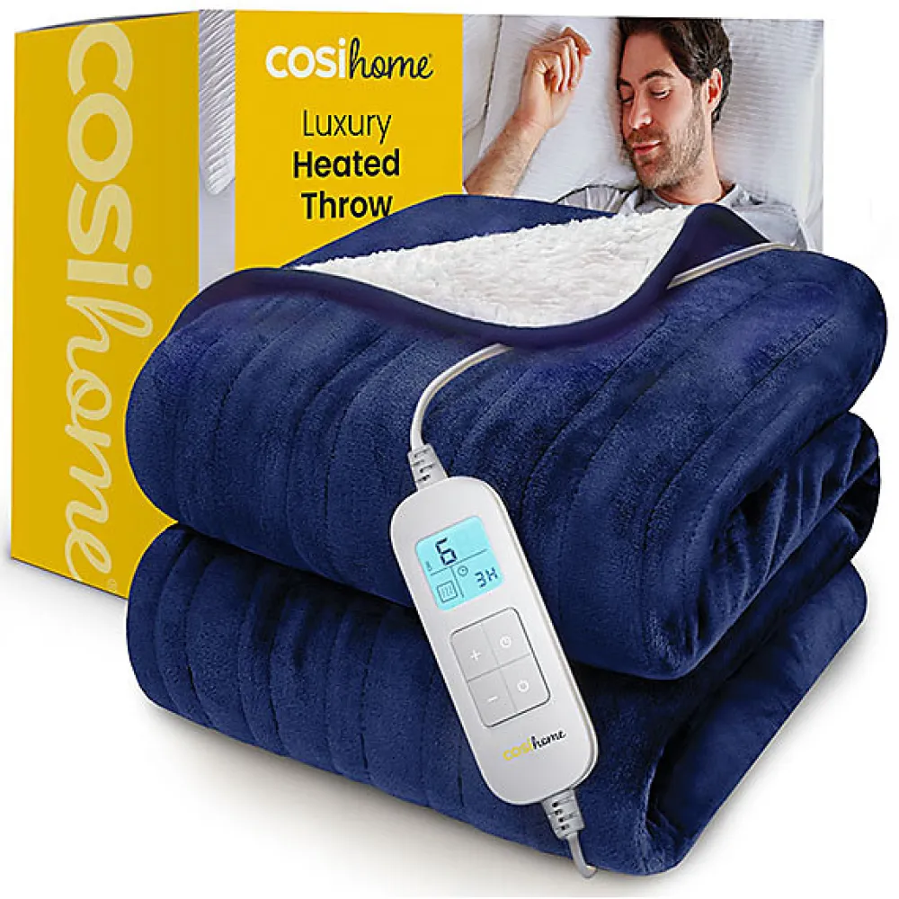 Plaid Chauffant Électrique En Polaire & Sherpa - Bleu Marine>Cosi Home Best