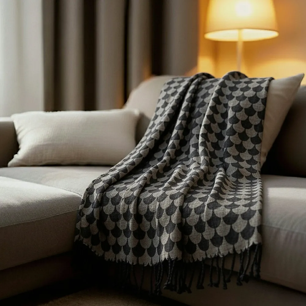 Plaid en coton Noir et gris avec franges DROPALL ->Sacasa Hot