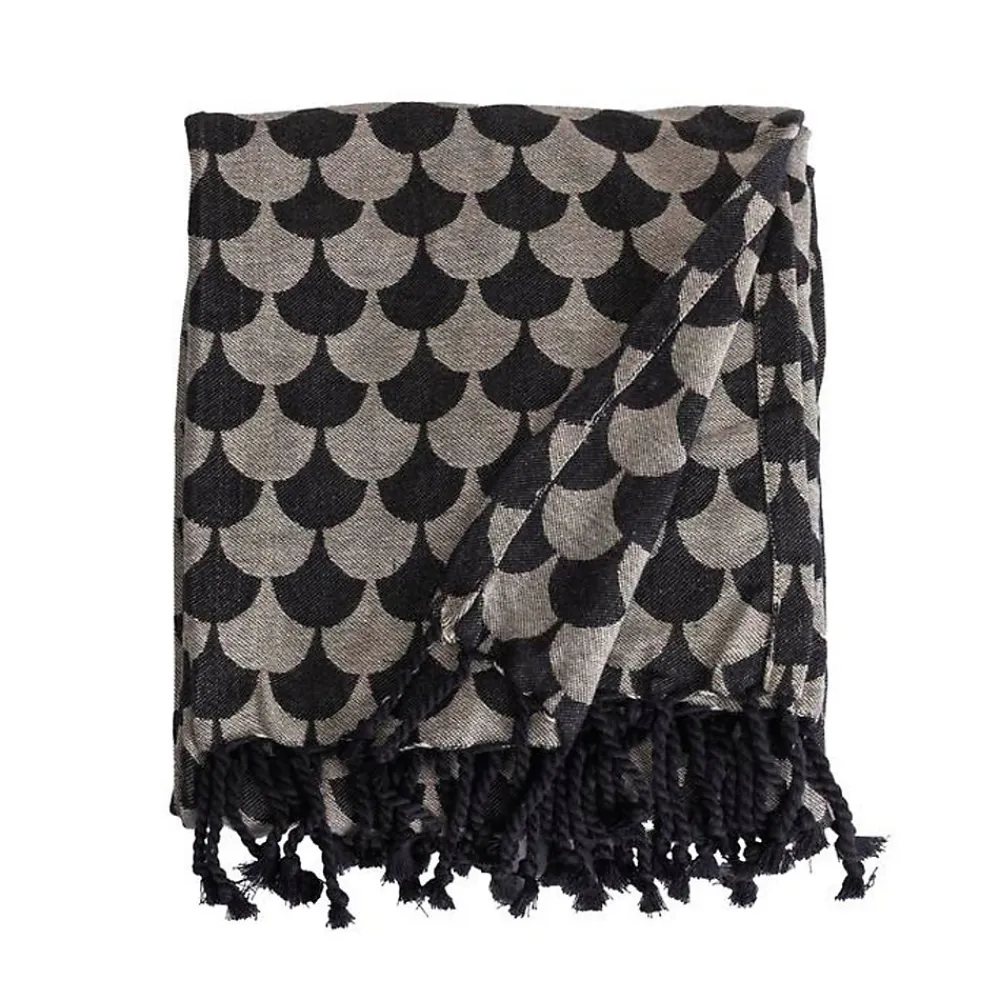 Plaid en coton Noir et gris avec franges DROPALL ->Sacasa Hot