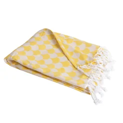 Plaid jaune et blanc avec franges 130x170cm DROP -><noscript><img width=