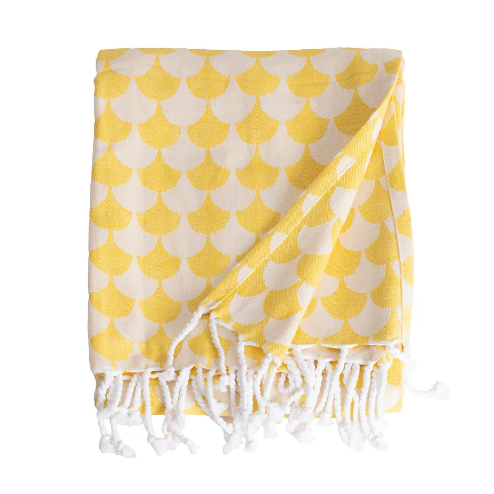 Plaid jaune et blanc avec franges 130x170cm DROP ->Sacasa Sale
