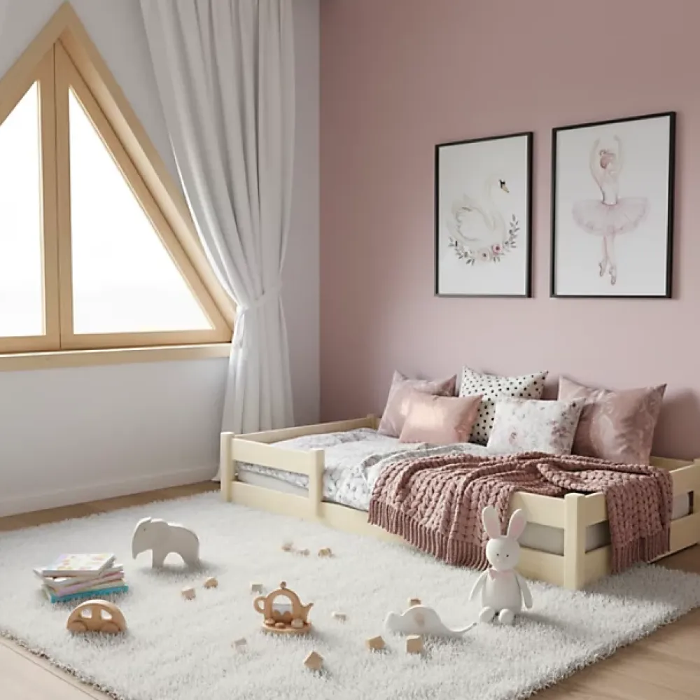 Kobi Plancher lit bas Lila 160x80 cm - Montessori bois naturel*Enfant Lit Enfant