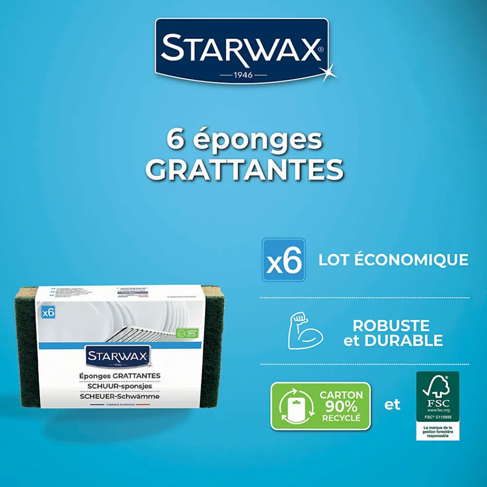 Éponge grattante pour les surfaces peu fragiles, vendue par 6 pièces>Starwax Hot