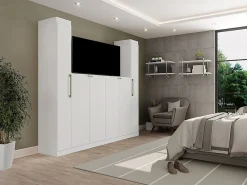 Pont de lit - 6 portes - Avec armoires et rangements - L216,5 cm - Blanc - ANTERO>Vente-unique Outlet