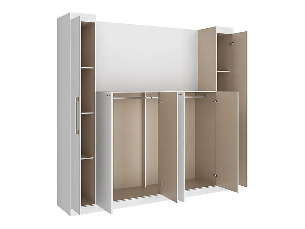Pont de lit - 6 portes - Avec armoires et rangements - L216,5 cm - Blanc - ANTERO>Vente-unique Outlet