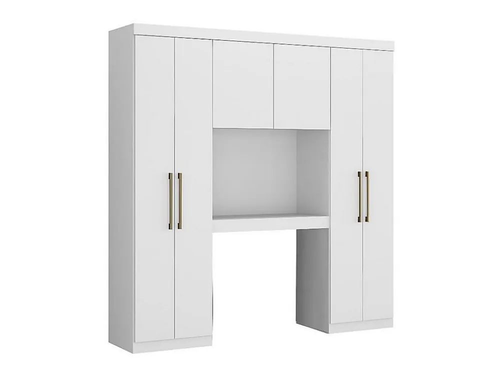 Vente-unique Pont de lit ANTERO - 6 portes - Avec armoires et rangements - L.200 cm - Blanc* Tête De Lit