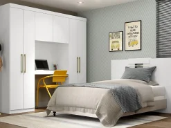 Vente-unique Pont de lit ANTERO - 6 portes - Avec armoires et rangements - L.200 cm - Blanc* Tête De Lit