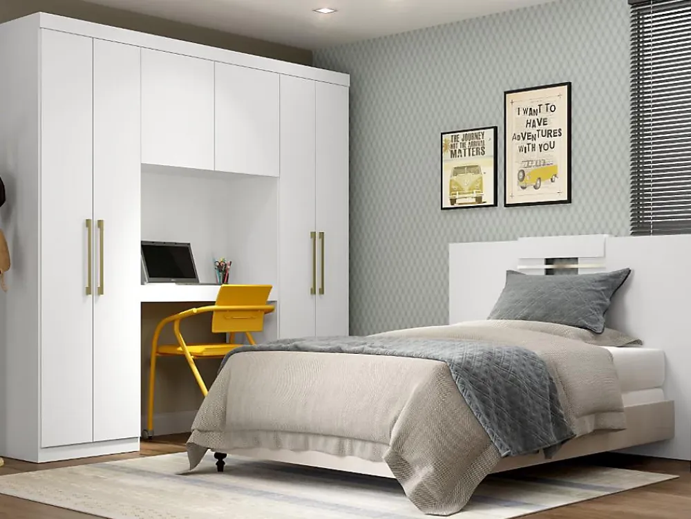 Vente-unique Pont de lit ANTERO - 6 portes - Avec armoires et rangements - L.200 cm - Blanc* Tête De Lit