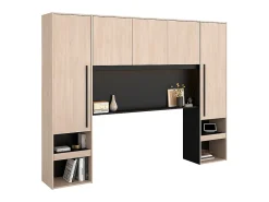 Pont de lit avec rangements - Avec LEDs - L265 cm - Coloris : Naturel et noir - VELONA><noscript><img width=