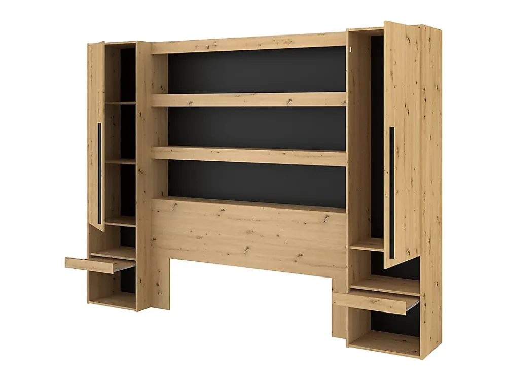 Vente-unique Pont de lit avec rangements et LEDs - L269 cm - Coloris : Naturel et noir - VARLY* Tête De Lit