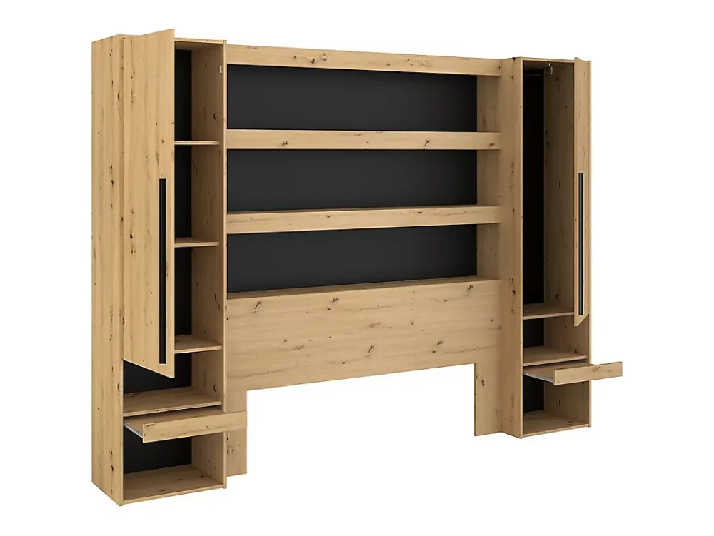 Vente-unique Pont de lit avec rangements et LEDs - L269 cm - Coloris : Naturel et noir - VARLY* Tête De Lit