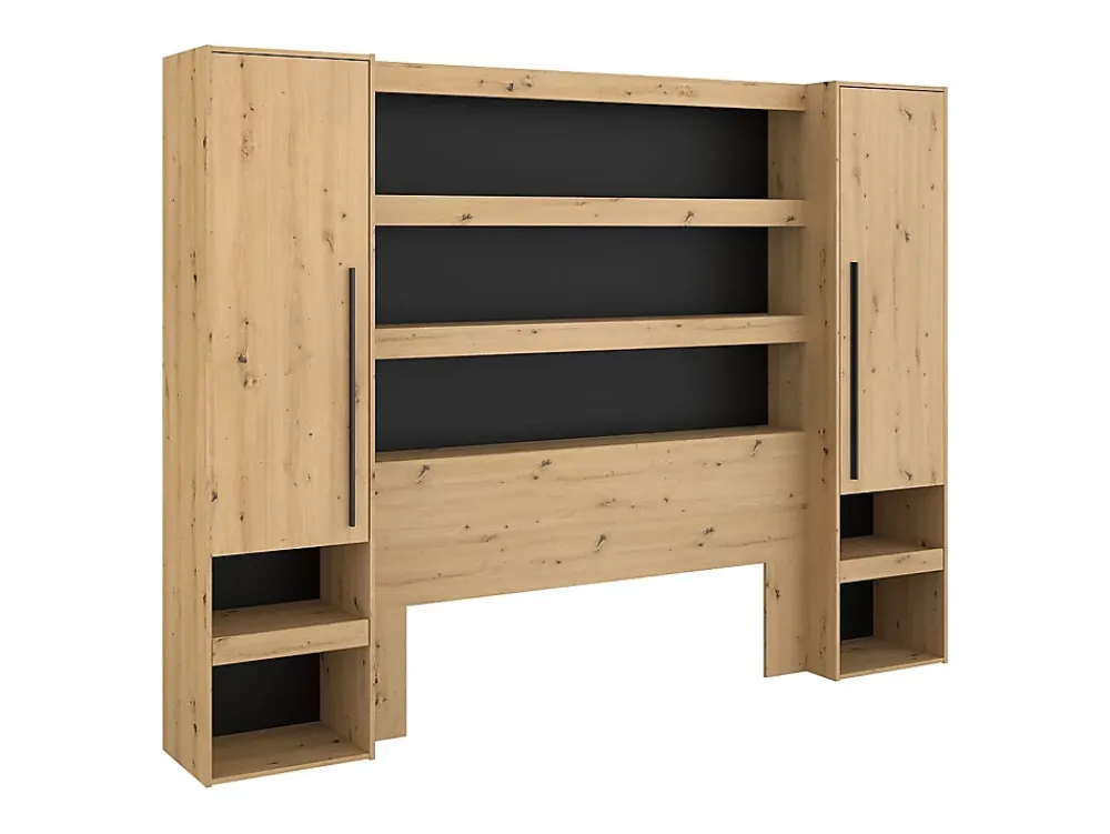 Vente-unique Pont de lit avec rangements et LEDs - L269 cm - Coloris : Naturel et noir - VARLY* Tête De Lit