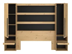 Vente-unique Pont de lit avec rangements et LEDs - L269 cm - Coloris : Naturel et noir - VARLY* Tête De Lit