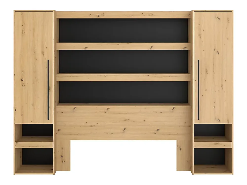 Vente-unique Pont de lit avec rangements et LEDs - L269 cm - Coloris : Naturel et noir - VARLY* Tête De Lit