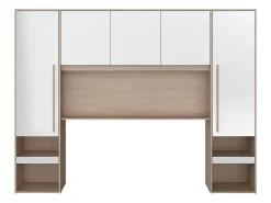 Pont de lit avec rangements - Avec LEDs - L265 cm - Coloris : Blanc brillant et naturel - VELONA><noscript><img width=