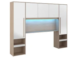 Pont de lit avec rangements - Avec LEDs - L265 cm - Coloris : Blanc brillant et naturel - VELONA><noscript><img width=