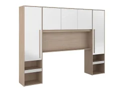 Pont de lit avec rangements - Avec LEDs - L265 cm - Coloris : Blanc brillant et naturel - VELONA><noscript><img width=