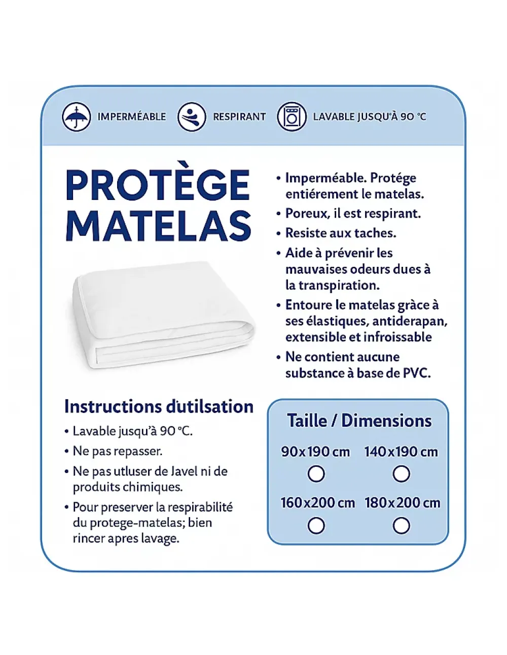 By Sommiflex. PROTÈGE MATELAS ALÈSE blanc 180x200 cm* Protège Matelas