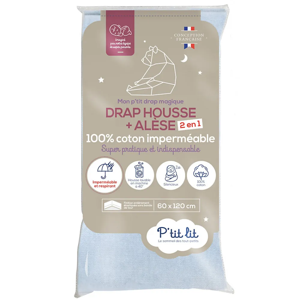 Protège Matelas Bébé 2 en 1 - Alèse + Drap Housse - 100% Coton - Imperméable et Respirant - Silencieux - Oeko Tex - Gris>P’Tit Lit Clearance