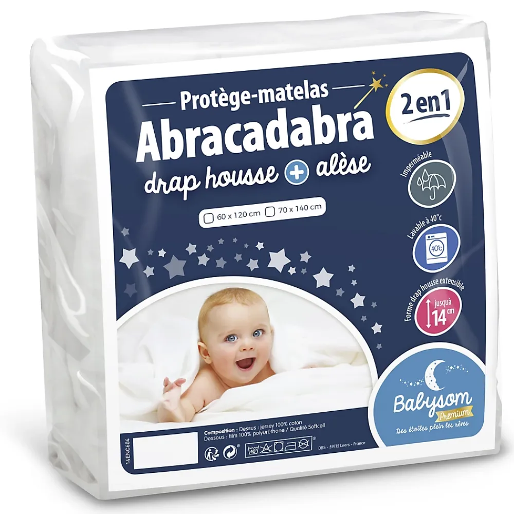 Babysom Protège Matelas Bébé 2 en 1 - Drap housse + Alèse Imperméable - Jersey 100% Coton - Souple et Silencieux - Oeko-Tex* Protège Matelas