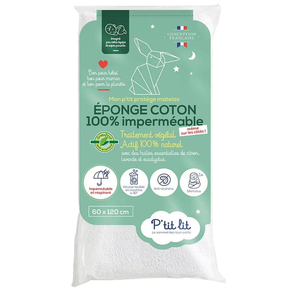 Protège Matelas Bébé Éponge 100% Coton - Greenfirst : Traitement Végétal contre les Acariens - Alèse Imperméable>P’Tit Lit Best
