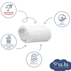 P’Tit Lit Protège Matelas Enfant Bamboo - Alèse Imperméable - Viscose Douce - Silencieux - Sans traitement chimique* Protège Matelas