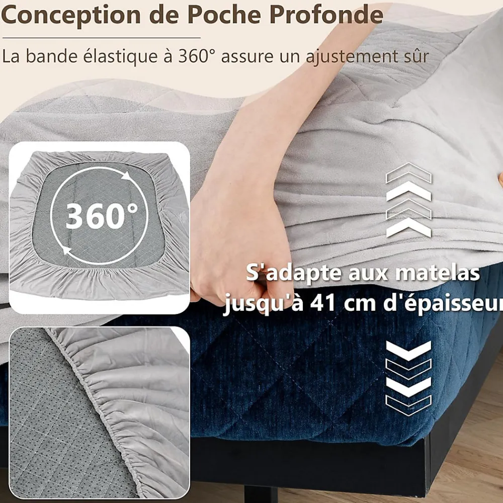 Protège Matelas Housse de Lit Douce en Polyester Cristal Poche Profonde Dessous Antidérapant 140 X 200 CM Gris>Giantex Online