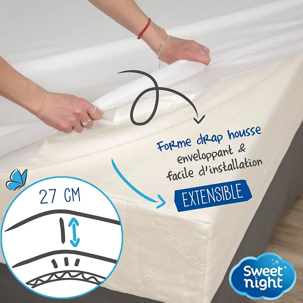 Sweetnight Protège Matelas 140x190 - Molleton 100% Coton - Senteur Linge Propre - Forme Drap Housse Extensible* Protège Matelas