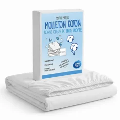 Sweetnight Protège Matelas 160x200 - Molleton 100% Coton - Senteur Linge Propre - Forme Drap Housse Extensible* Protège Matelas