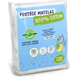 Sweetnight Protège Matelas 90x190 cm - Molleton 100% Coton - Traitement Végétal Anti-Acariens Greenfirst* Protège Matelas
