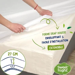 Sweetnight Protège Matelas 90x190 cm - Molleton 100% Coton - Traitement Végétal Anti-Acariens Greenfirst* Protège Matelas