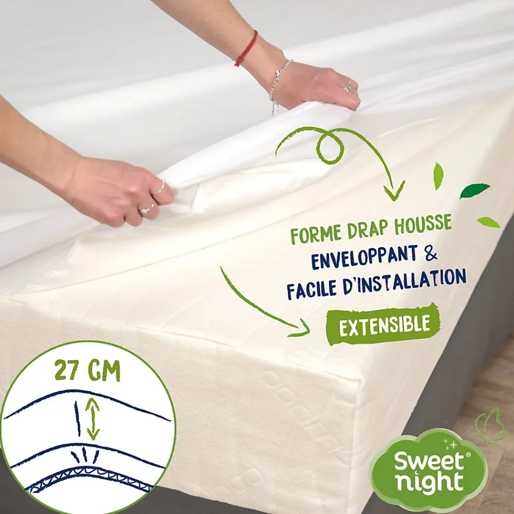 Sweetnight Protège Matelas 90x190 cm - Molleton 100% Coton - Traitement Végétal Anti-Acariens Greenfirst* Protège Matelas