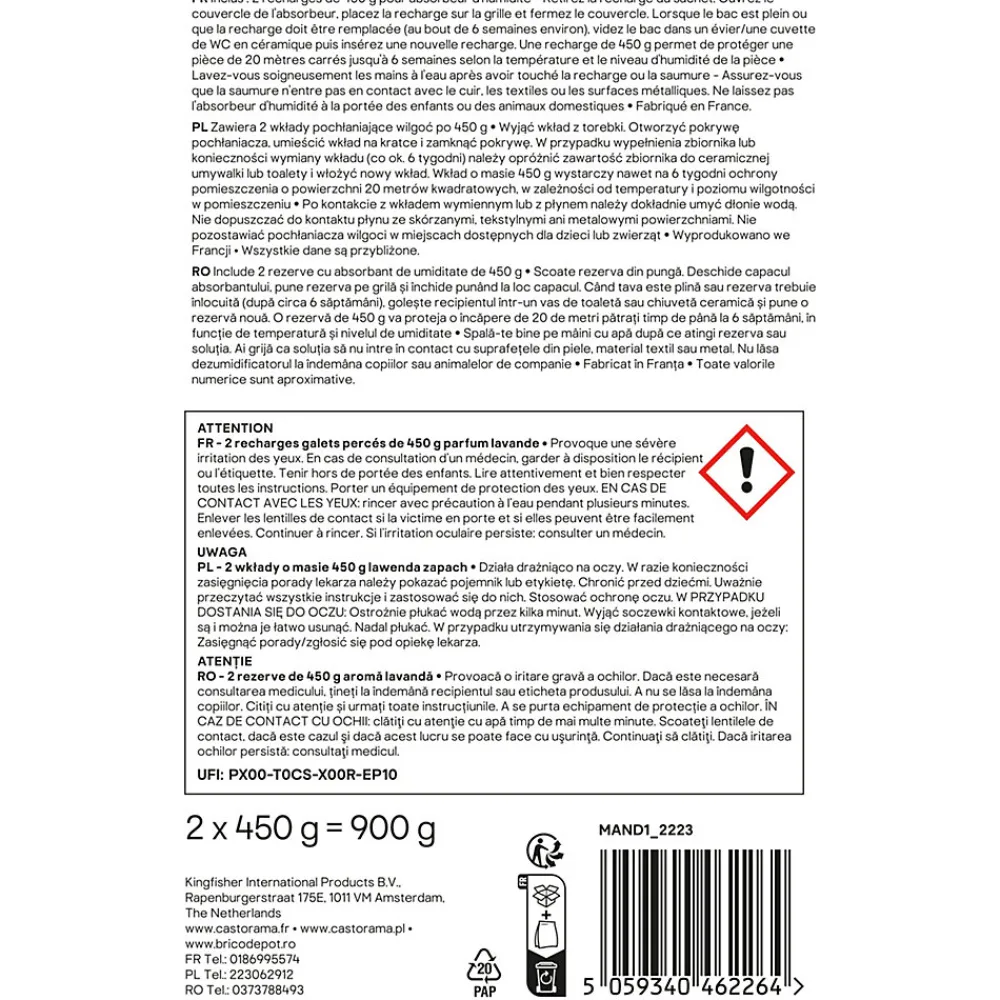 Recharge pour absorbeur d'humidité 2 galets lavande 20m² 450g>GoodHome Hot