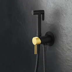 Kibath Robinet WC HYGIÈNE INTIME 2 eaux NOIR OR mat en laiton* Nettoyant Pour Wc