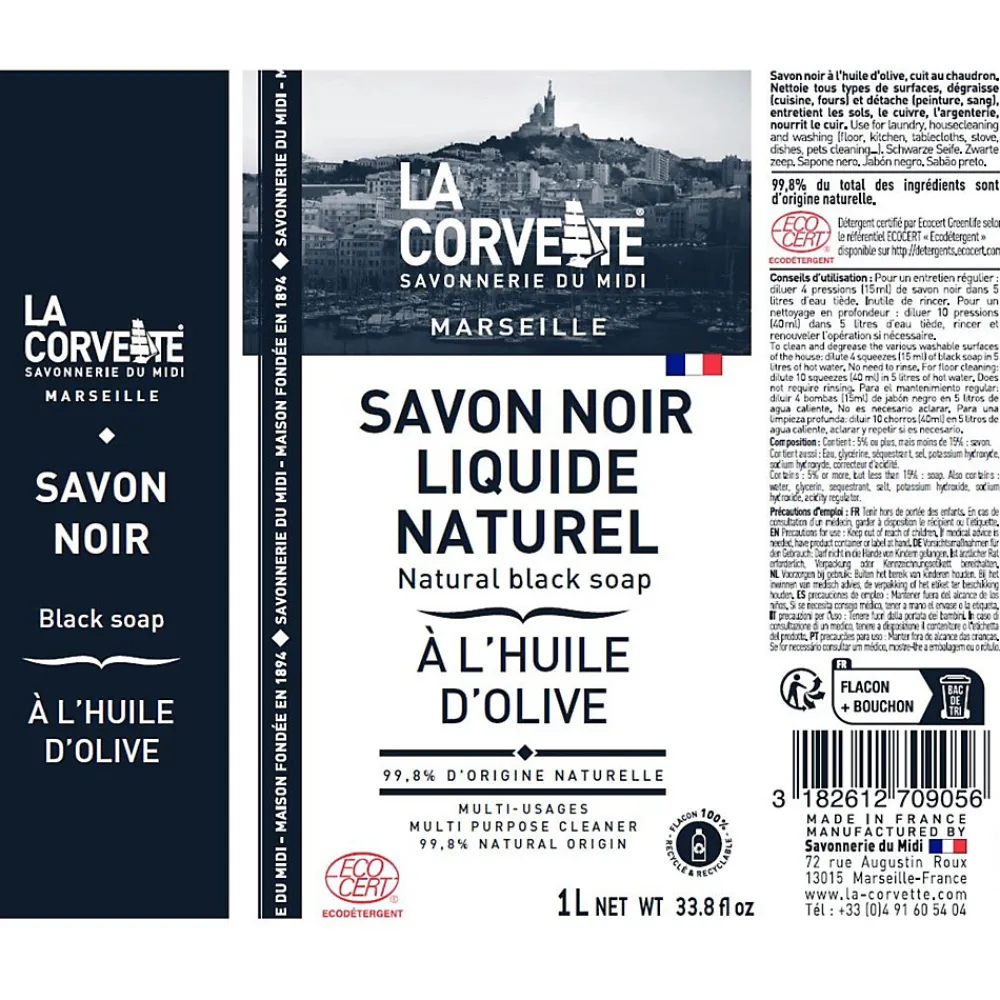 Savon noir Savonnerie du midi liquide à l’huile d’olive 1L>La Corvette Outlet