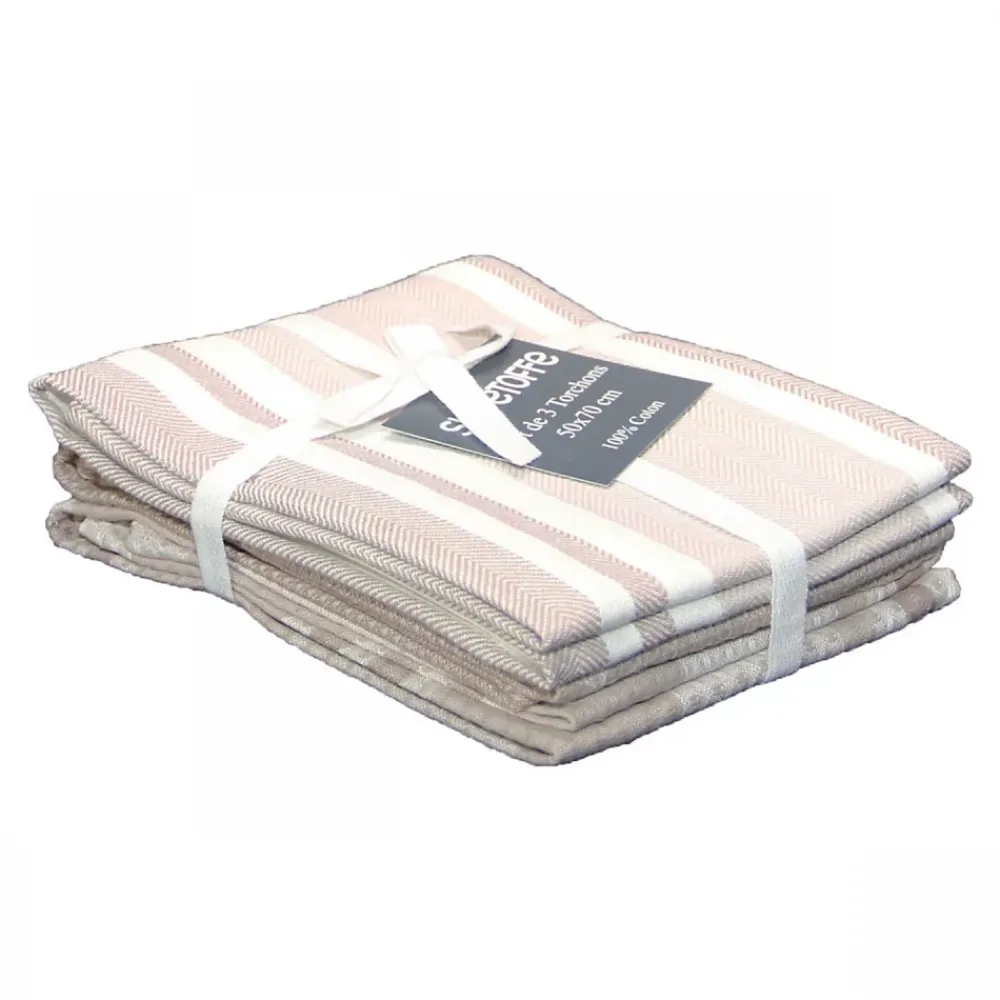 Sud Etoff Set de 3 torchons cuisine coton 50x70 cm (50x70 cm - Beige)* Chiffon