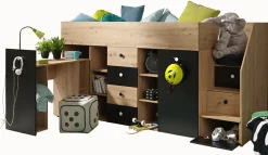 Abiks Meble SMART 3P Lit superposé 248,5/123/93 (artisan/noir)*Enfant Lit Enfant