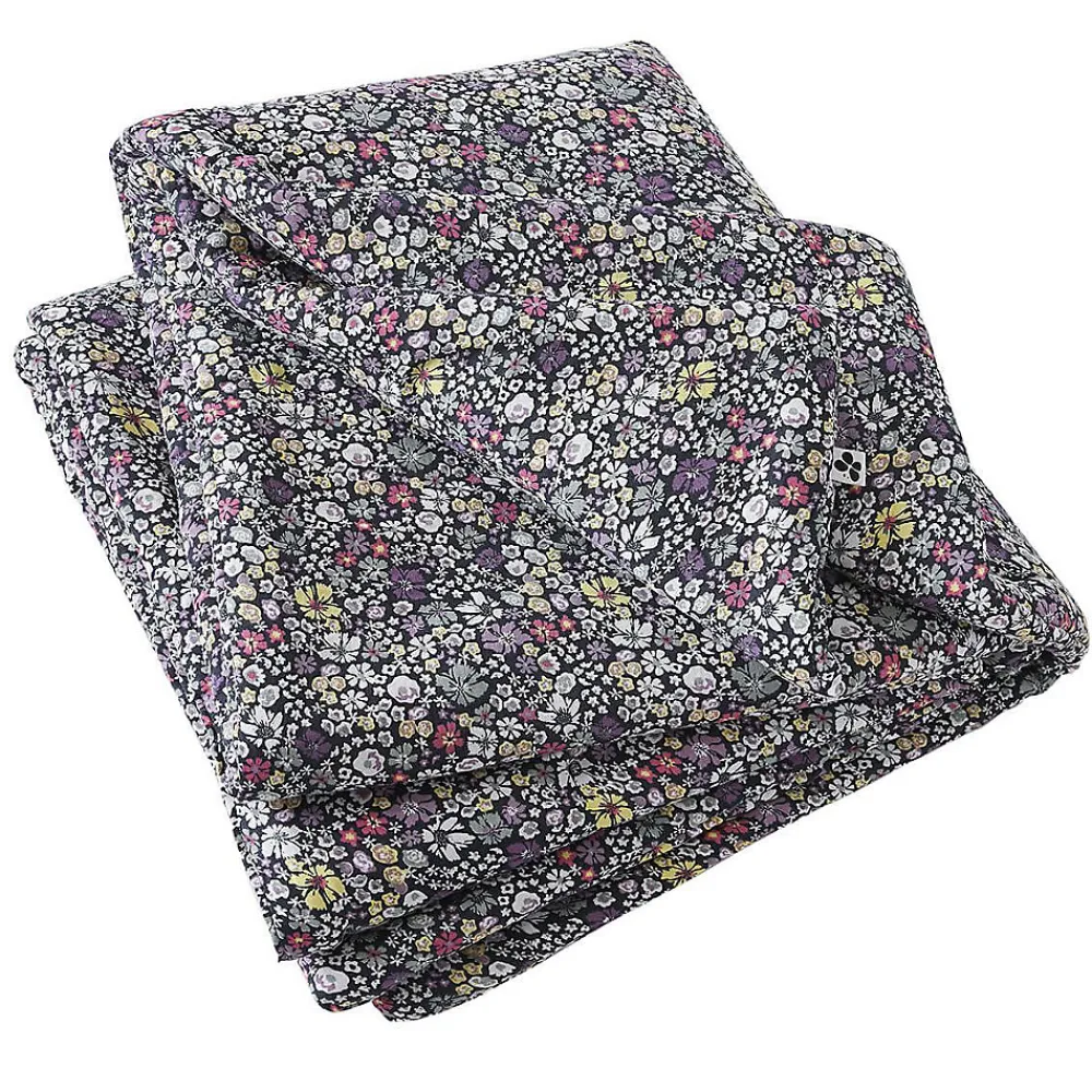 Altobuy SOIZIC - Chemin de Lit 90x200cm Gaze de Coton Imprimé Bleu-Violet Imprimé Fleurs* Boutis, Couvre-Lit, Édredon