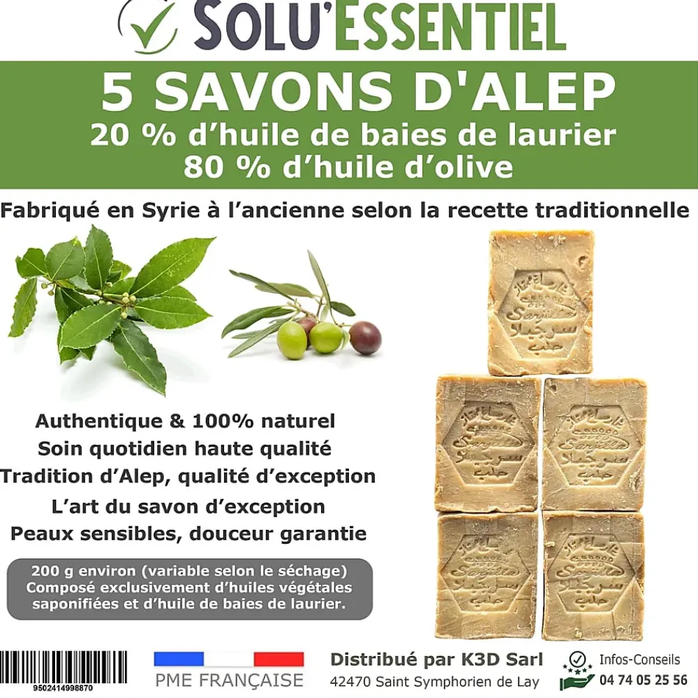 Tout Pour Les Nuisibles Solu Essentiel - Savon d Alep - 20% huile de baies de laurier - 80% huile d olive - Savon de 200g - lot de 5* Nettoyant Pour Salle De Bains
